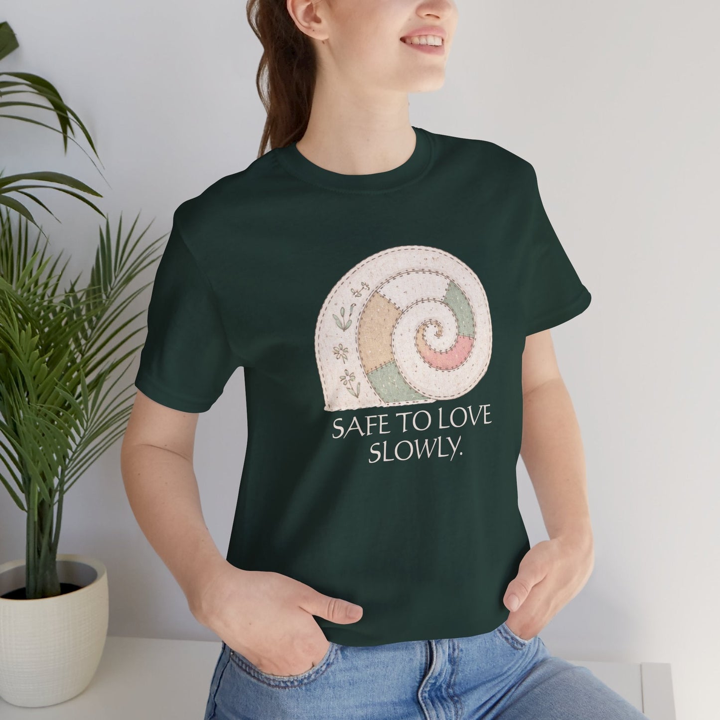 Slow Love Snail Tee — "Safe to Love Slowly" Graphic T-Shirt - Spirit Stitch