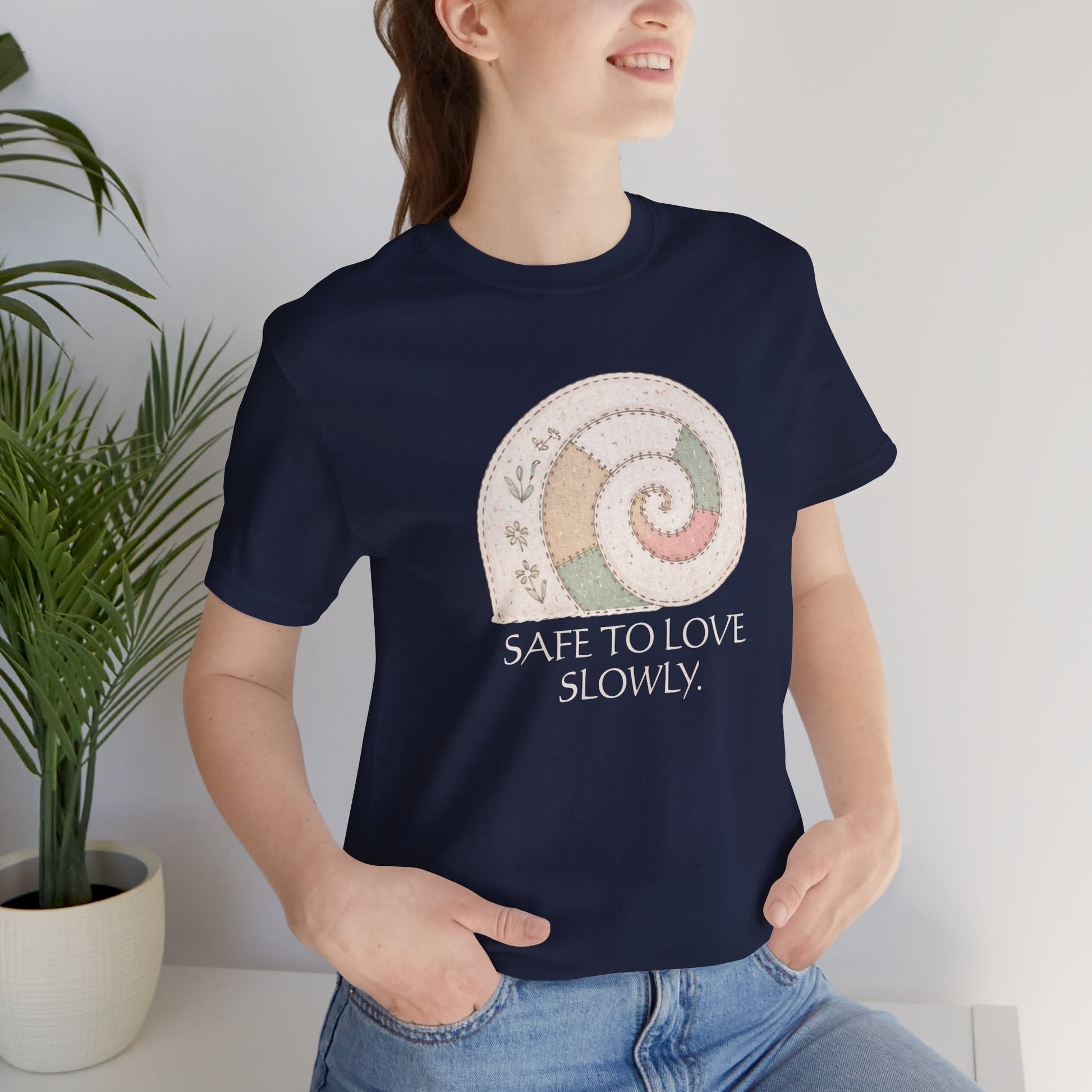 Slow Love Snail Tee — "Safe to Love Slowly" Graphic T-Shirt - Spirit Stitch