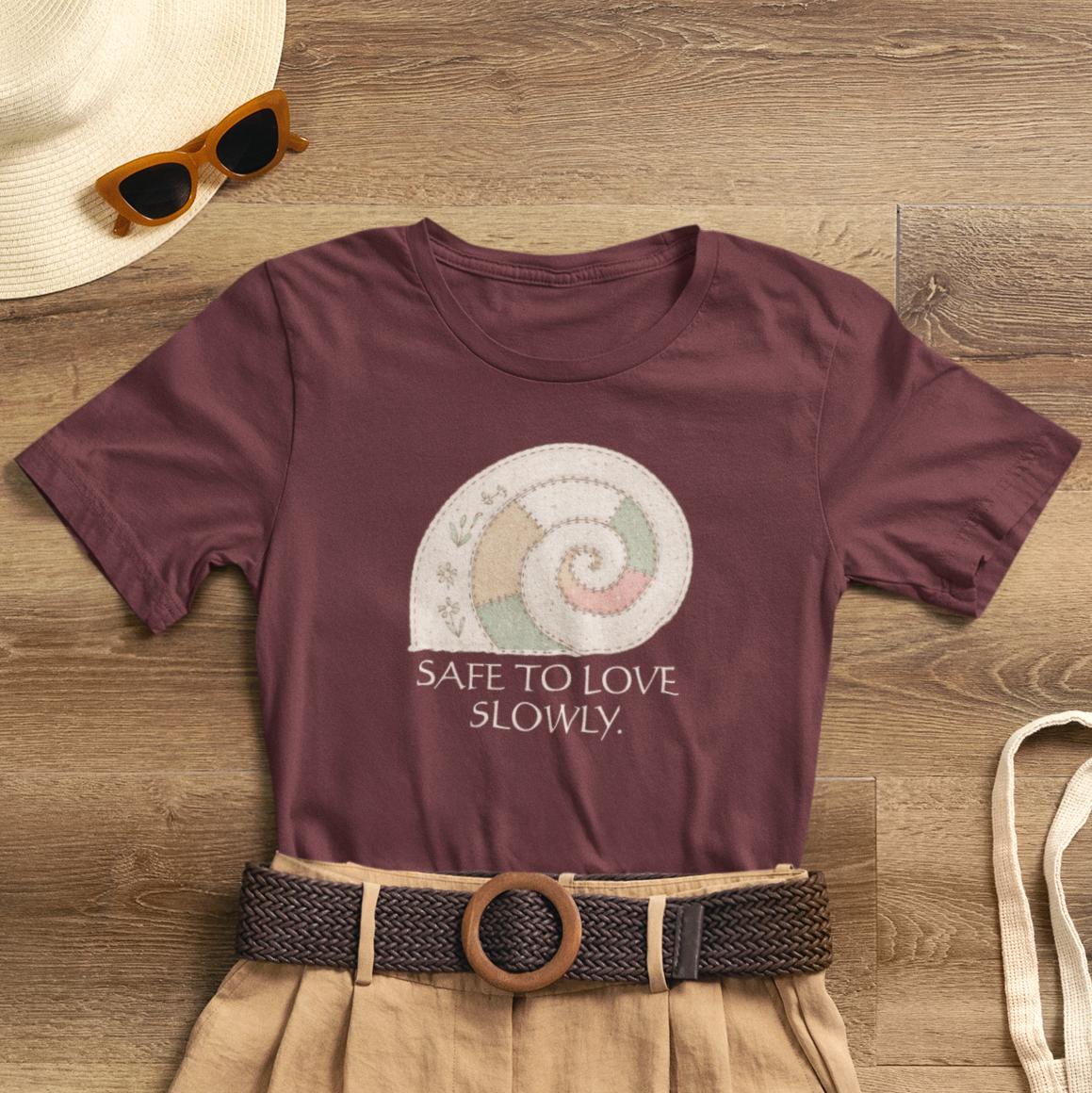Slow Love Snail Tee — "Safe to Love Slowly" Graphic T-Shirt - Spirit Stitch