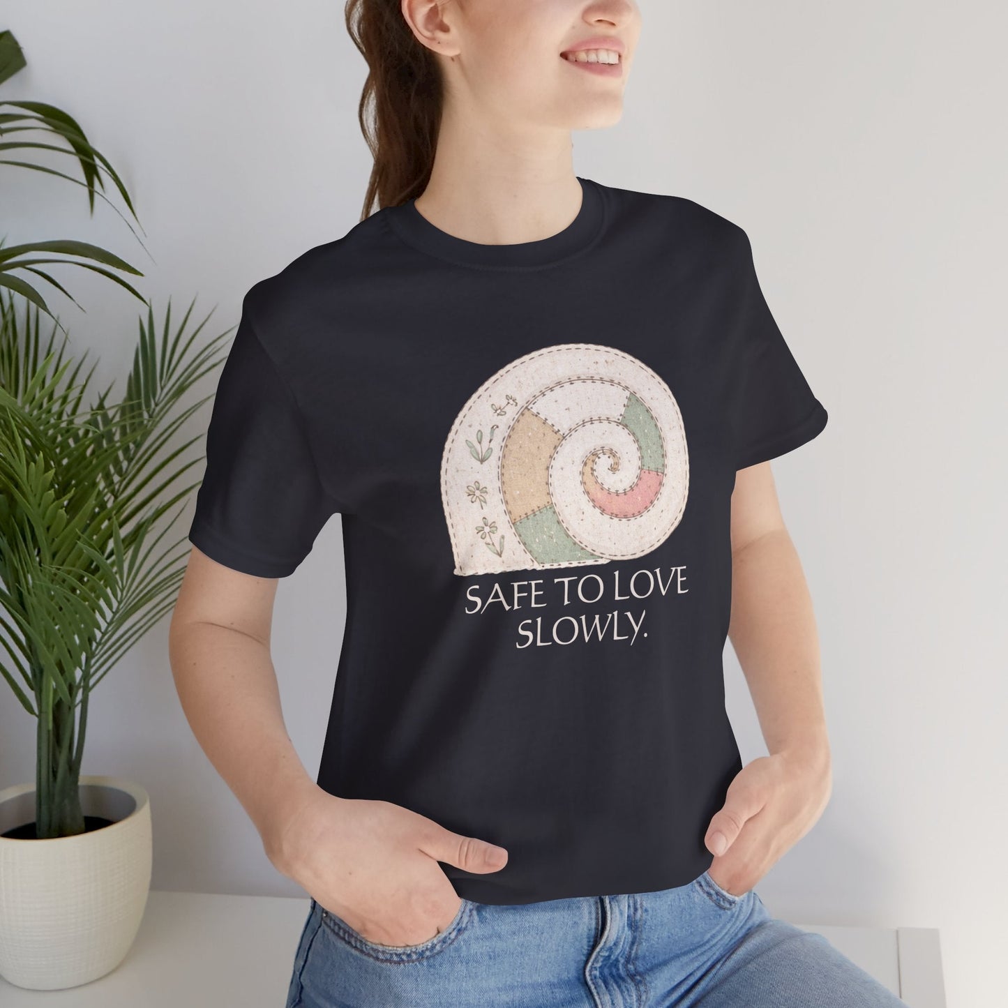 Slow Love Snail Tee — "Safe to Love Slowly" Graphic T-Shirt - Spirit Stitch