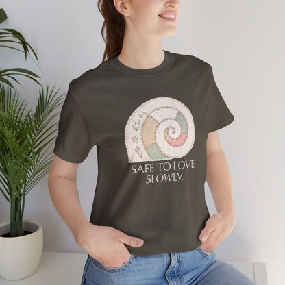 Slow Love Snail Tee — "Safe to Love Slowly" Graphic T-Shirt - Spirit Stitch