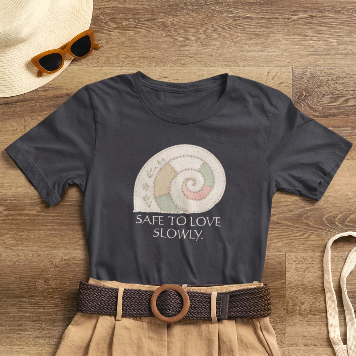 Slow Love Snail Tee — "Safe to Love Slowly" Graphic T-Shirt - Spirit Stitch