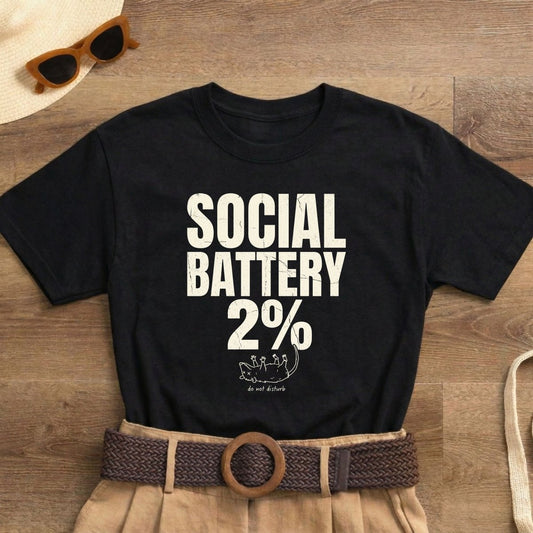 Social Battery 2% Funny Introvert T-Shirt | Gift For Introverts - Spirit Stitch