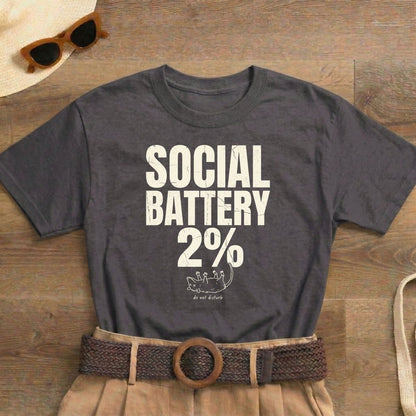 Social Battery 2% Funny Introvert T-Shirt | Gift For Introverts - Spirit Stitch