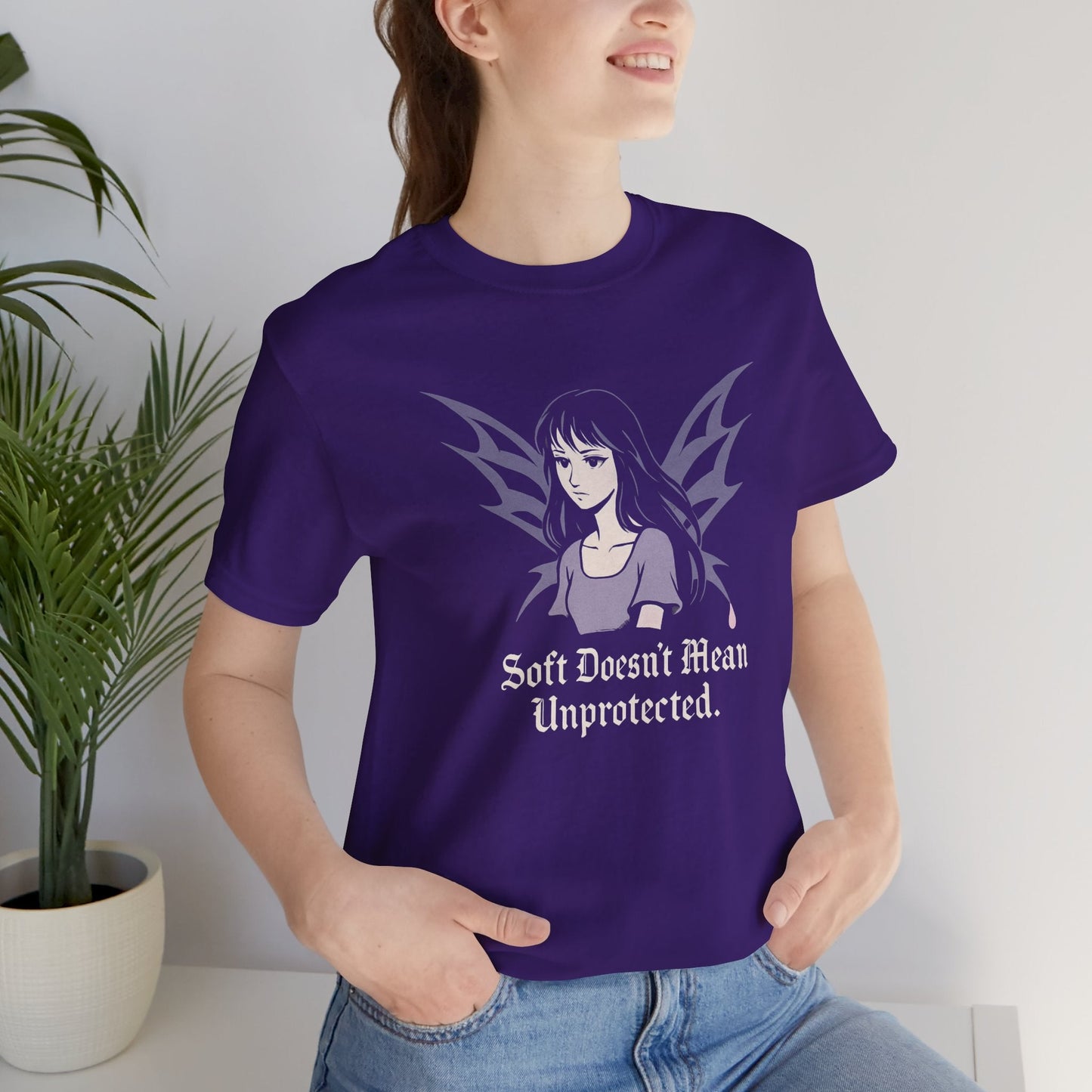 Soft Doesn’t Mean Unprotected – Goth Anime Dark Winged Guardian T-Shirt - Spirit Stitch