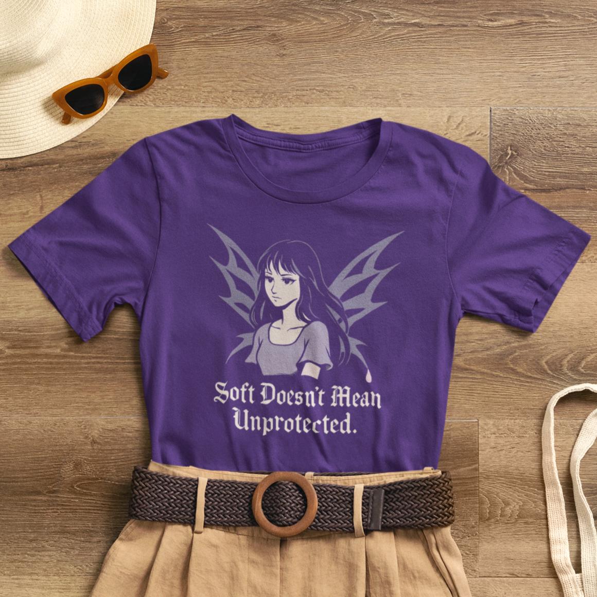 Soft Doesn’t Mean Unprotected – Goth Anime Dark Winged Guardian T-Shirt - Spirit Stitch