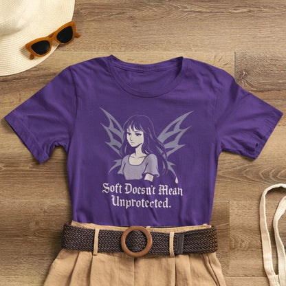 Soft Doesn’t Mean Unprotected – Goth Anime Dark Winged Guardian T-Shirt - Spirit Stitch