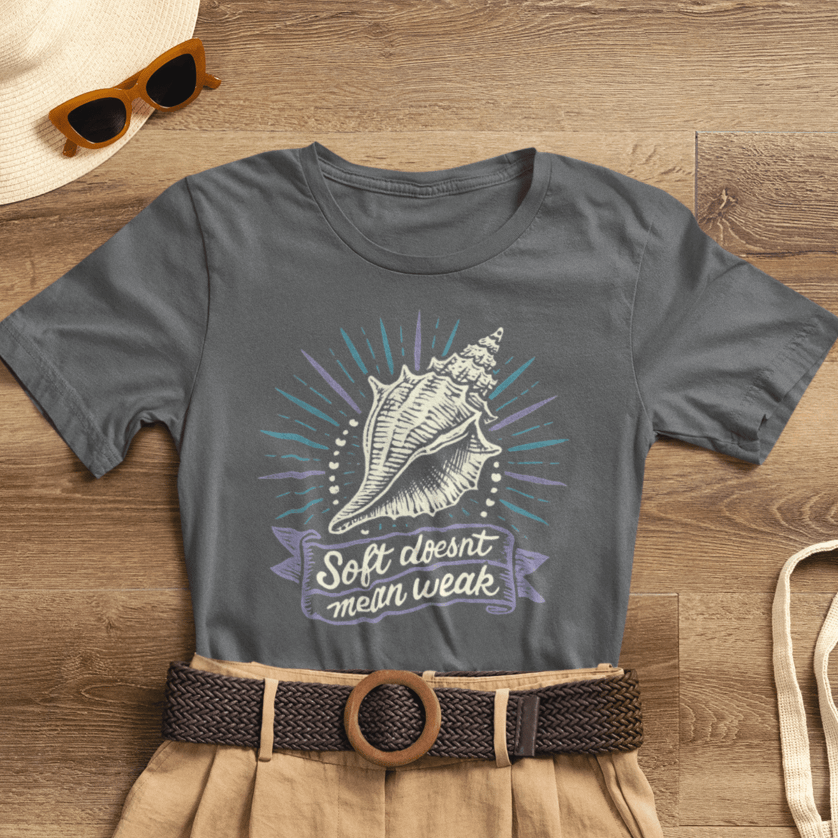 Soft Doesn’t Mean Weak Shirt | Seashell Empowerment Tee | Ocean Calm Strength Top | Gentle Rebels Collection - Spirit Stitch