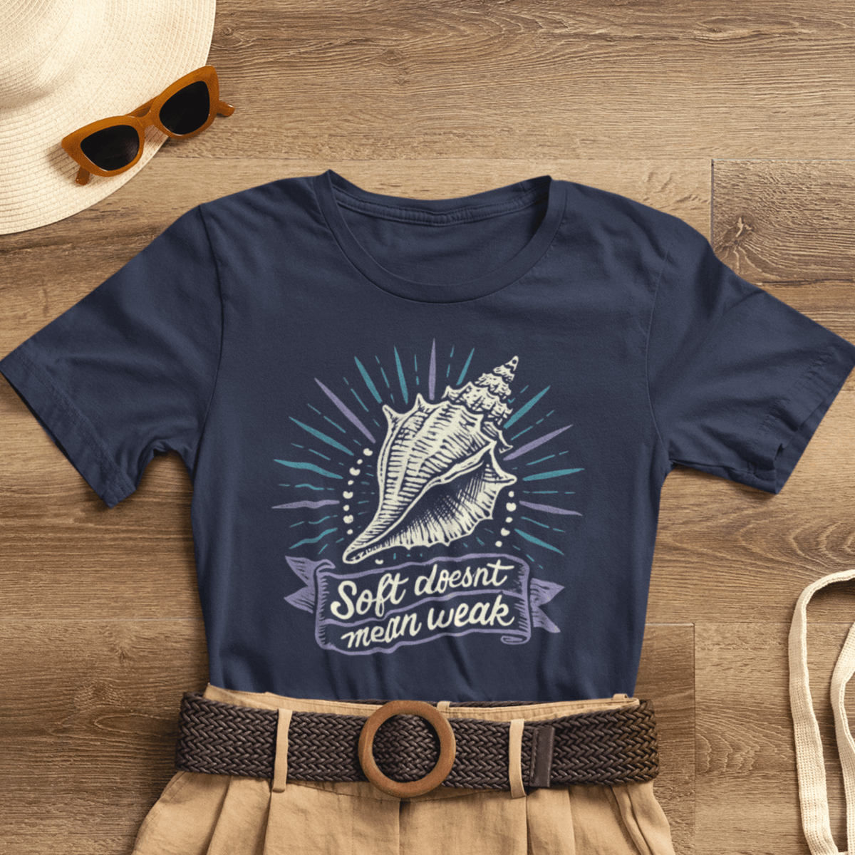 Soft Doesn’t Mean Weak Shirt | Seashell Empowerment Tee | Ocean Calm Strength Top | Gentle Rebels Collection - Spirit Stitch