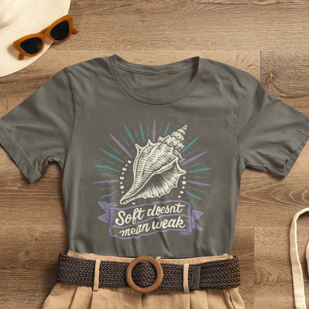 Soft Doesn’t Mean Weak Shirt | Seashell Empowerment Tee | Ocean Calm Strength Top | Gentle Rebels Collection - Spirit Stitch