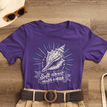 Soft Doesn’t Mean Weak Shirt | Seashell Empowerment Tee | Ocean Calm Strength Top | Gentle Rebels Collection - Spirit Stitch