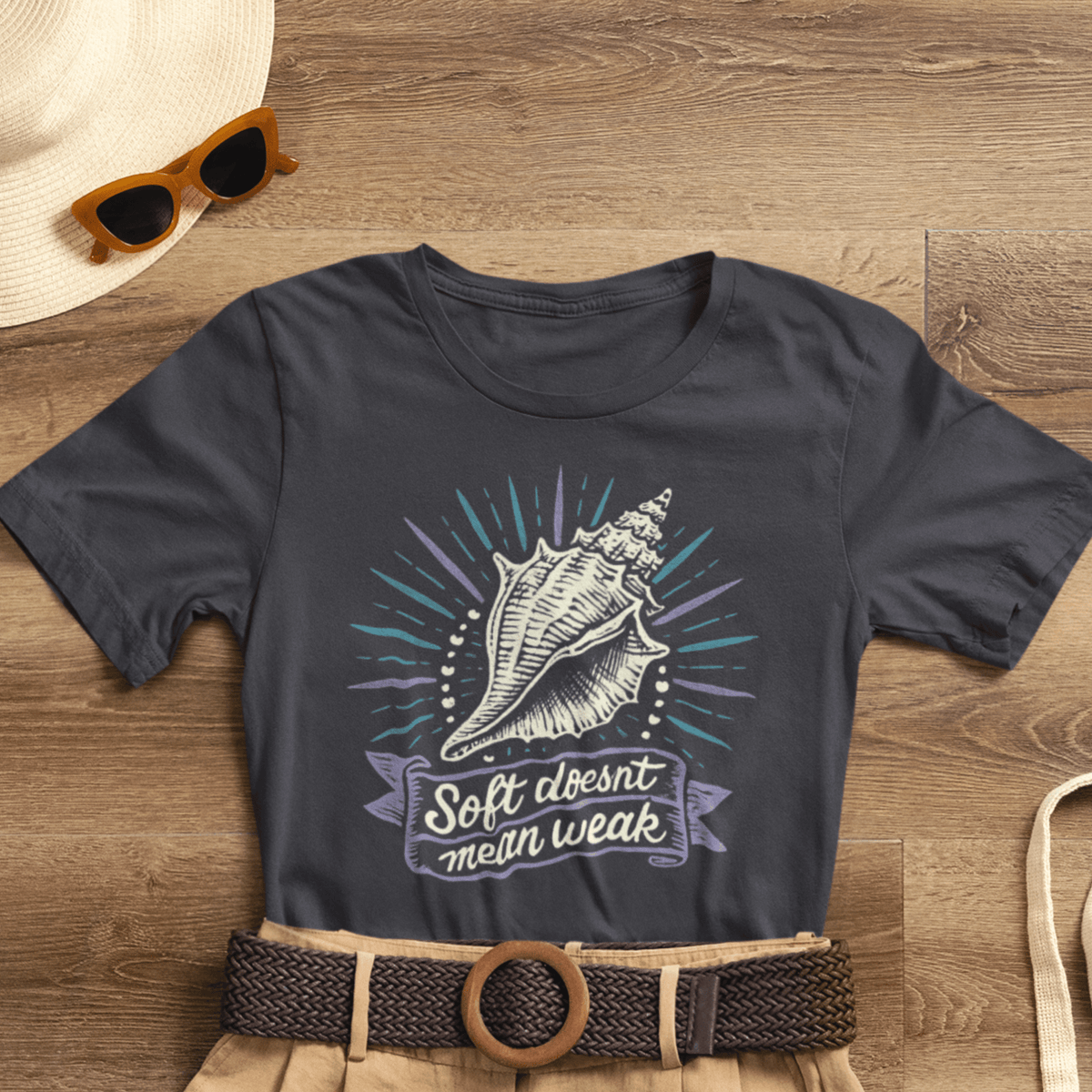 Soft Doesn’t Mean Weak Shirt | Seashell Empowerment Tee | Ocean Calm Strength Top | Gentle Rebels Collection - Spirit Stitch