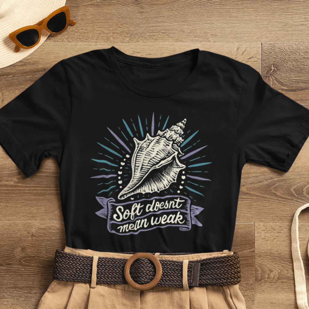 Soft Doesn’t Mean Weak Shirt | Seashell Empowerment Tee | Ocean Calm Strength Top | Gentle Rebels Collection - Spirit Stitch