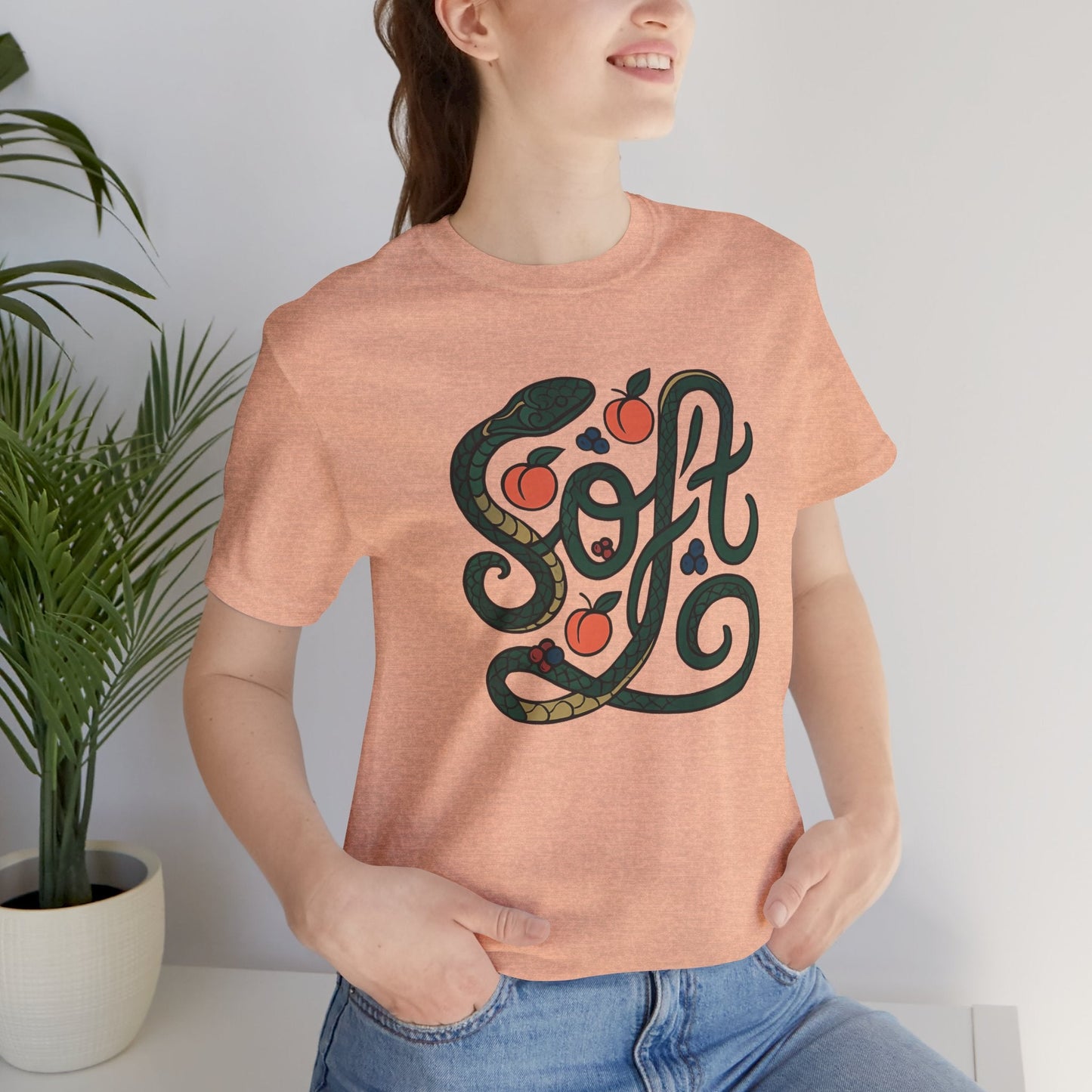 Soft Shirt | Serpent & Peach Art Tee | Self - Love and Healing Symbolic Top | Spirit Stitch Collection - Spirit Stitch