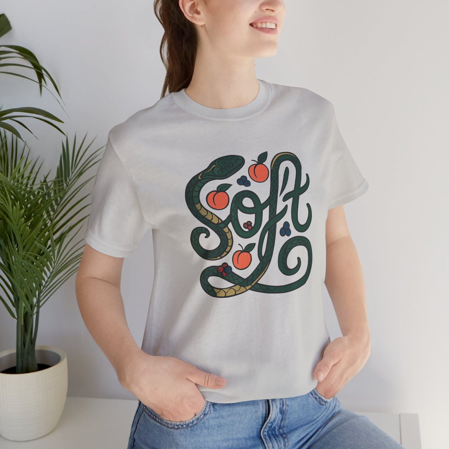 Soft Shirt | Serpent & Peach Art Tee | Self - Love and Healing Symbolic Top | Spirit Stitch Collection - Spirit Stitch