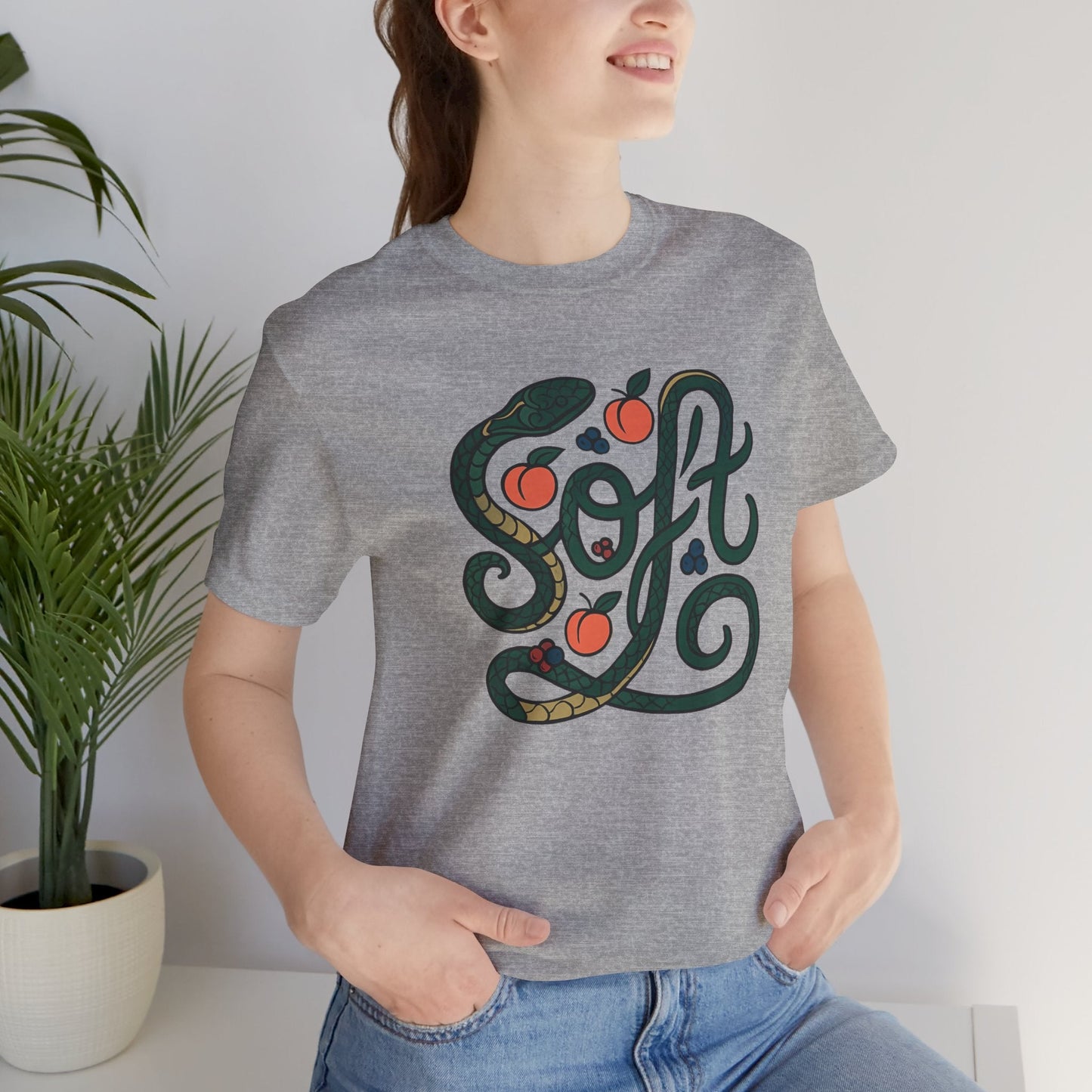 Soft Shirt | Serpent & Peach Art Tee | Self - Love and Healing Symbolic Top | Spirit Stitch Collection - Spirit Stitch