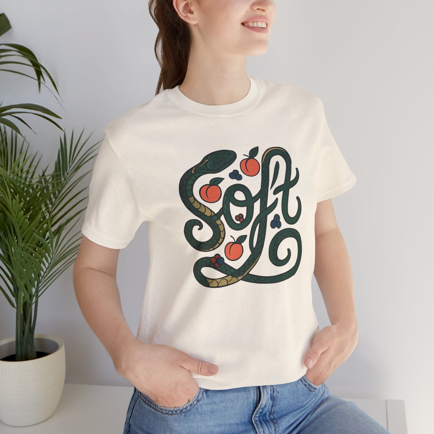 Soft Shirt | Serpent & Peach Art Tee | Self - Love and Healing Symbolic Top | Spirit Stitch Collection - Spirit Stitch