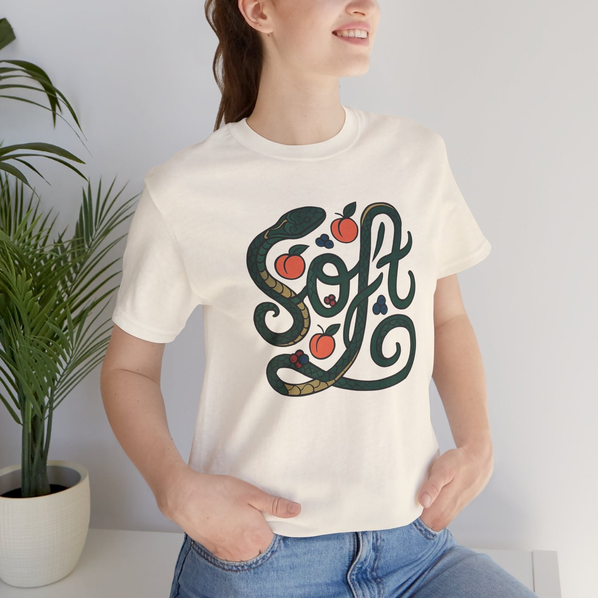 Soft Shirt | Serpent & Peach Art Tee | Self - Love and Healing Symbolic Top | Spirit Stitch Collection - Spirit Stitch