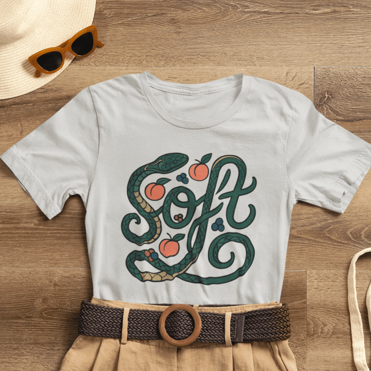 Soft Shirt | Serpent & Peach Art Tee | Self - Love and Healing Symbolic Top | Spirit Stitch Collection - Spirit Stitch