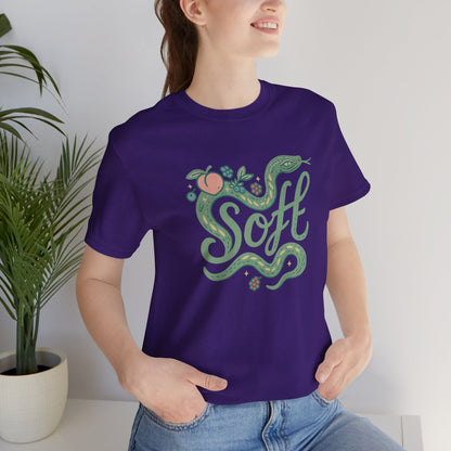 Unisex Soft Snake Graphic Tee featuring a botanical serpent design, inspired by nature in a whimsical style.