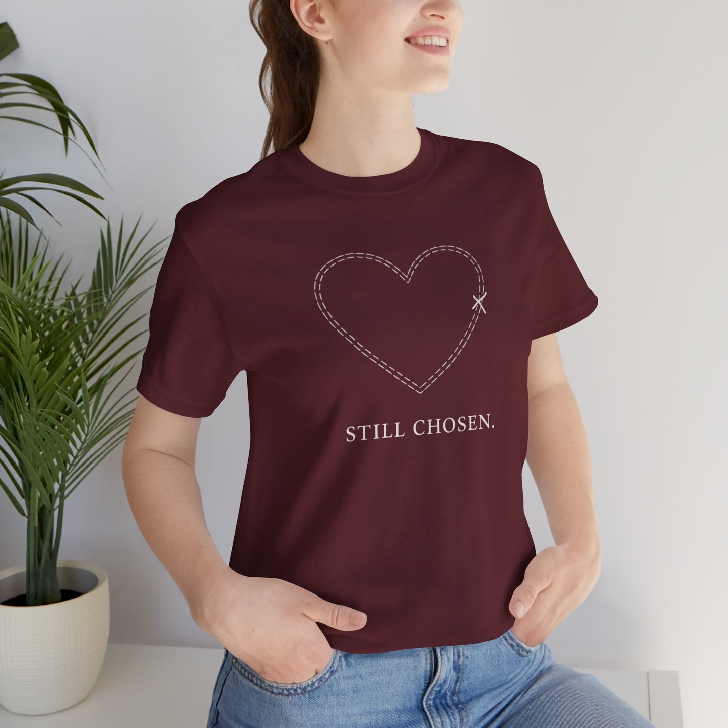 Still Chosen Heart Tee – Minimal Faith - Inspired Unisex Shirt with Stitched Heart Design - Spirit Stitch