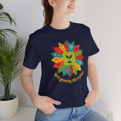 Still Growing Still Trying Shirt – Naive Flower Face Patchwork Tee - Spirit Stitch