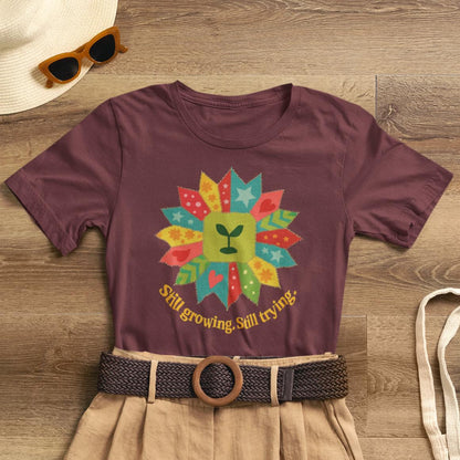 Still Growing Still Trying Shirt – Naive Flower Face Patchwork Tee - Spirit Stitch