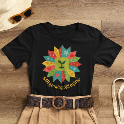 Still Growing Still Trying Shirt – Naive Flower Face Patchwork Tee - Spirit Stitch