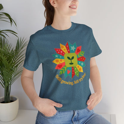 Still Growing Still Trying Shirt – Naive Flower Face Patchwork Tee - Spirit Stitch