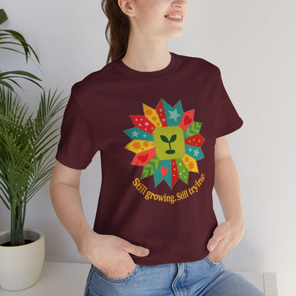 Still Growing Still Trying Shirt – Naive Flower Face Patchwork Tee - Spirit Stitch