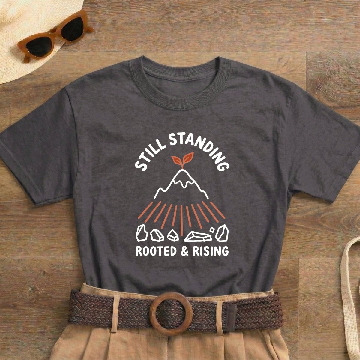 Still Standing Rooted and Rising Shirt | Classic Heavy Cotton Tee - Spirit Stitch. Gift for International Self-Care Day.