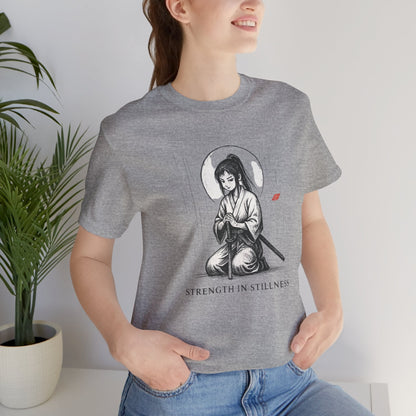 Strength in Stillness – Samurai Girl Meditation T-Shirt, Soft Warrior Graphic Tee, Anime Zen Art Shirt - Spirit Stitch