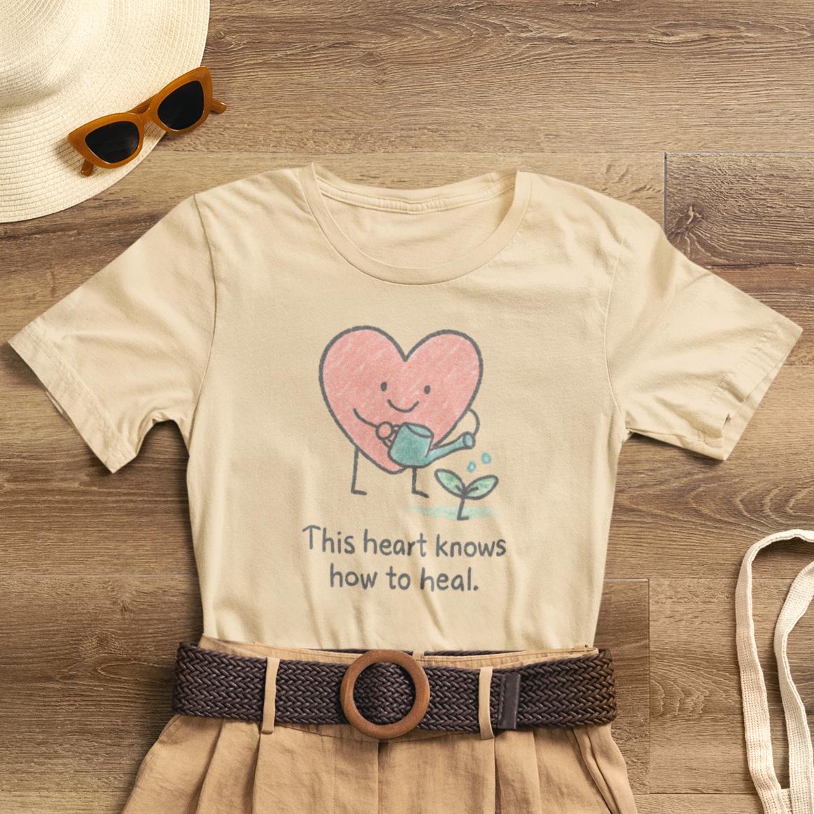 This Heart Knows How to Heal Cute Doodle T-Shirt — Soft Healing Illustration Tee - Spirit Stitch