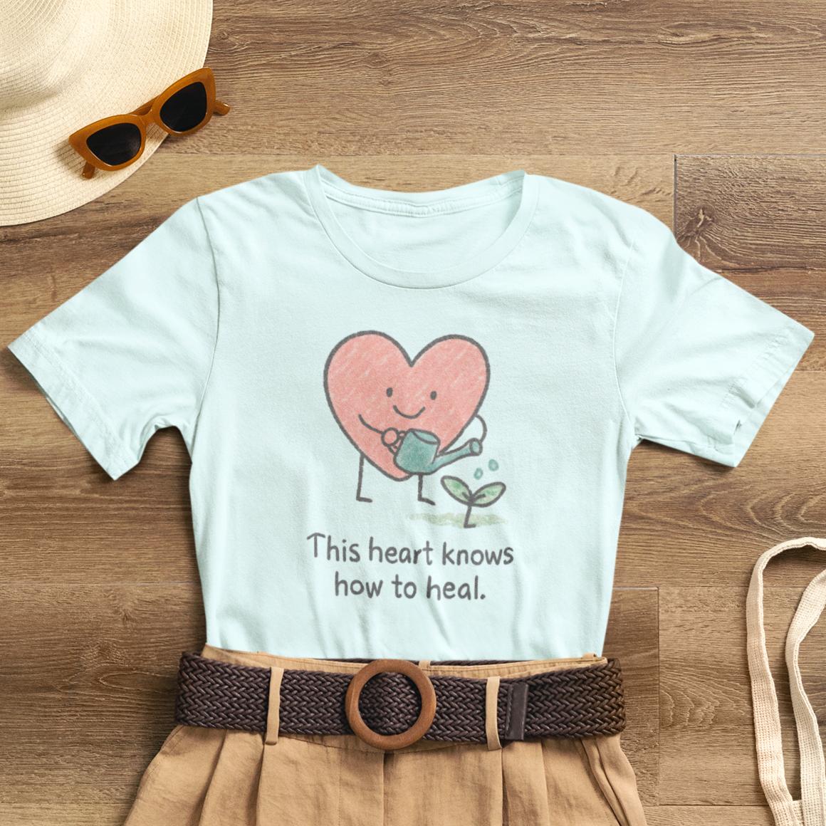 This Heart Knows How to Heal Cute Doodle T-Shirt — Soft Healing Illustration Tee - Spirit Stitch
