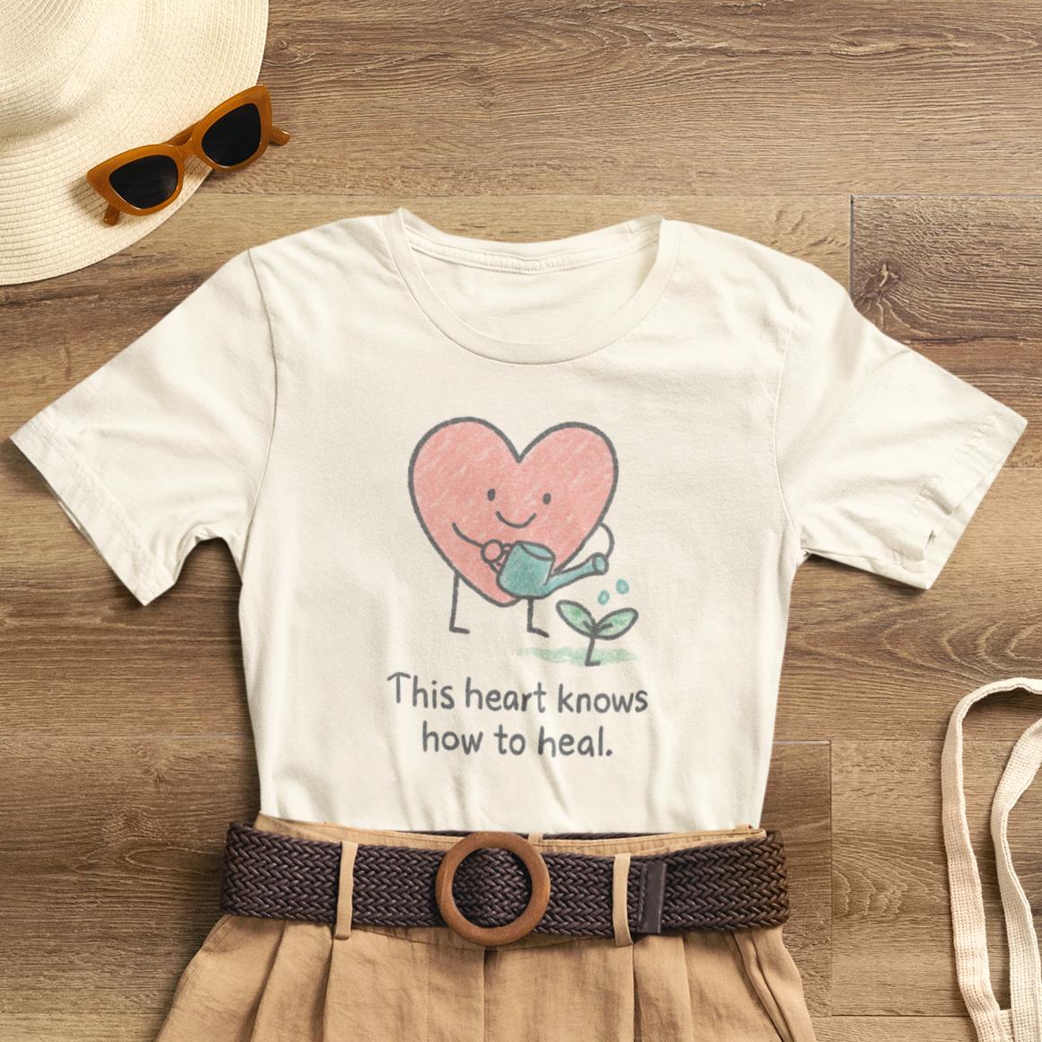 This Heart Knows How to Heal Cute Doodle T-Shirt — Soft Healing Illustration Tee - Spirit Stitch