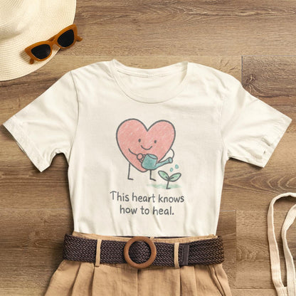 This Heart Knows How to Heal Cute Doodle T-Shirt — Soft Healing Illustration Tee - Spirit Stitch