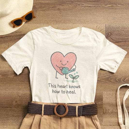 This Heart Knows How to Heal Cute Doodle T-Shirt — Soft Healing Illustration Tee - Spirit Stitch