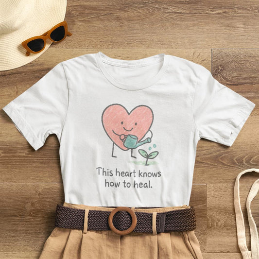 This Heart Knows How to Heal Cute Doodle T-Shirt — Soft Healing Illustration Tee - Spirit Stitch