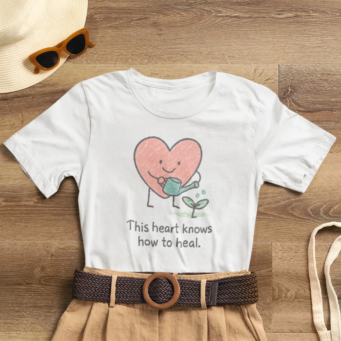 This Heart Knows How to Heal Cute Doodle T-Shirt — Soft Healing Illustration Tee - Spirit Stitch