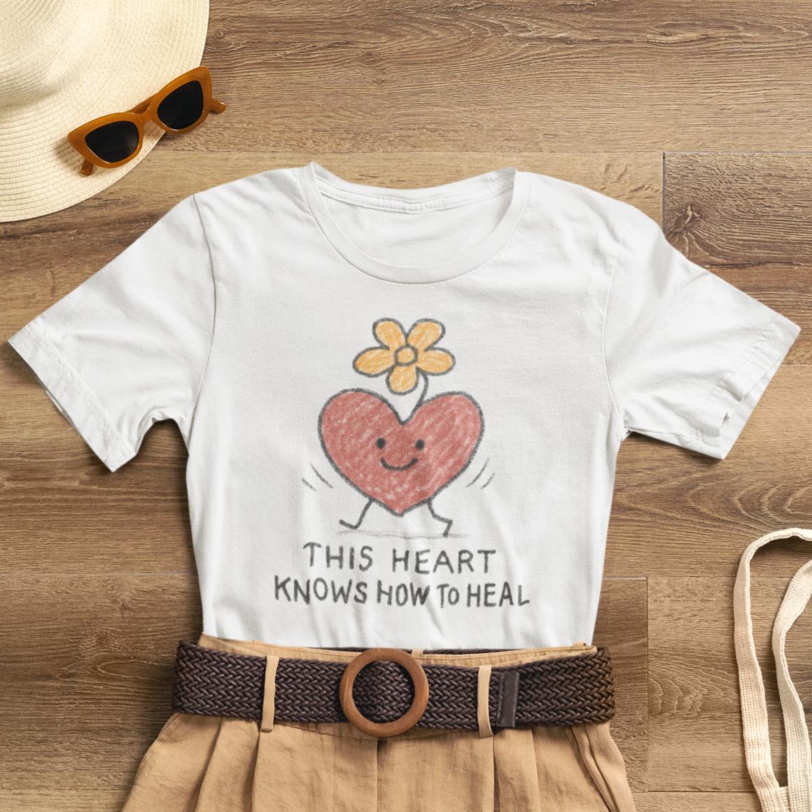 Doodle T-Shirt with a flower heart design from Printify, featuring a cute, healing-themed graphic on a soft fabric tee.