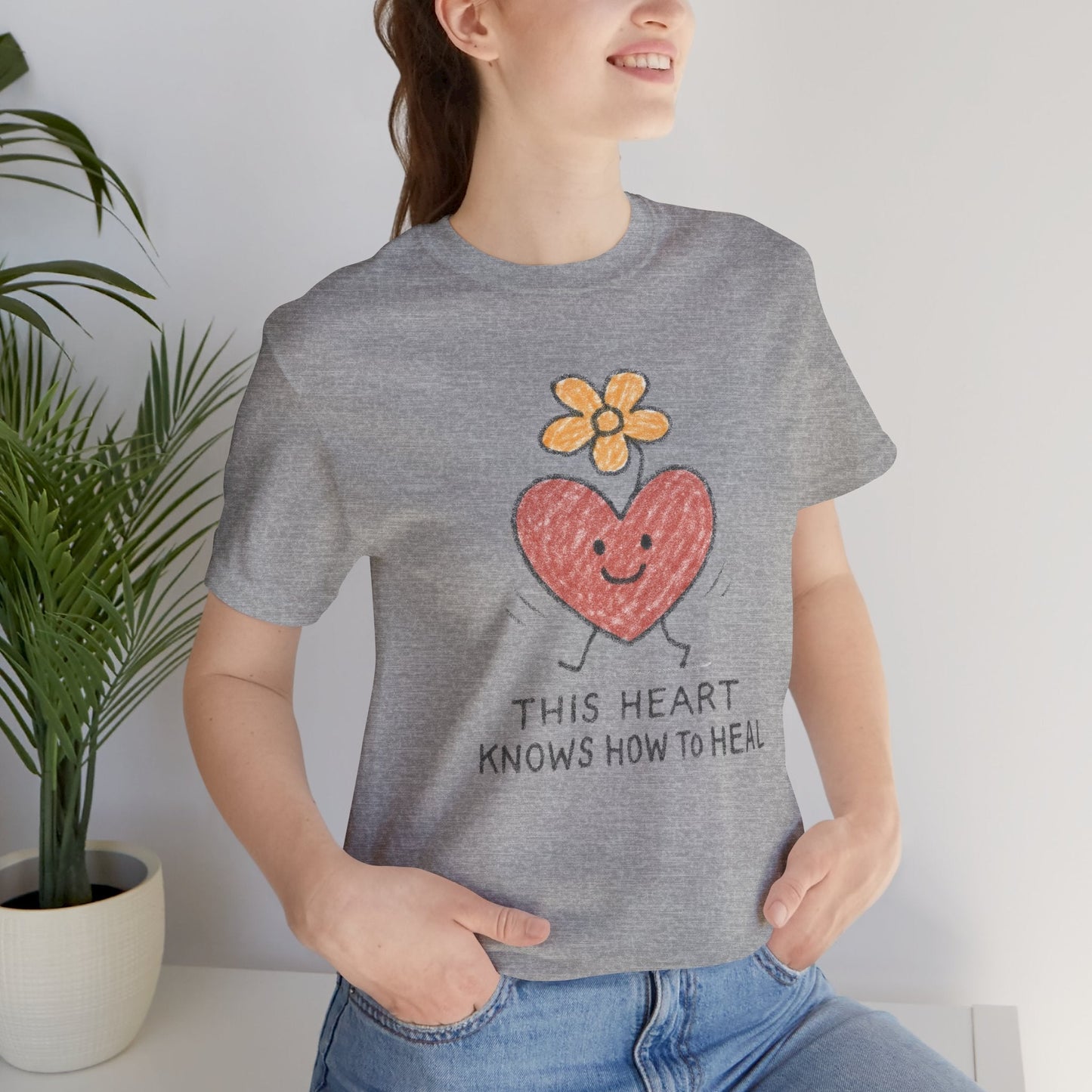 Doodle T-Shirt featuring a cute flower heart design, emphasizing healing and love, by Printify, on a soft, comfortable fabric.