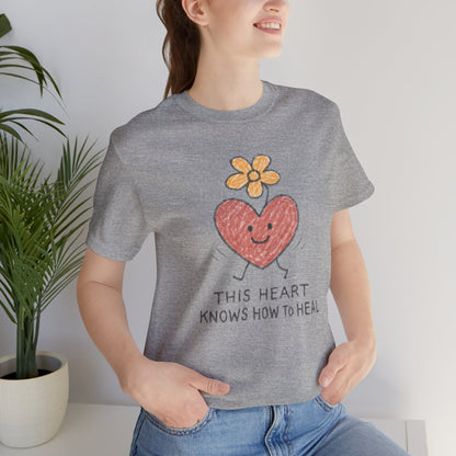 Doodle T-Shirt featuring a cute flower heart design, emphasizing healing and love, by Printify, on a soft, comfortable fabric.