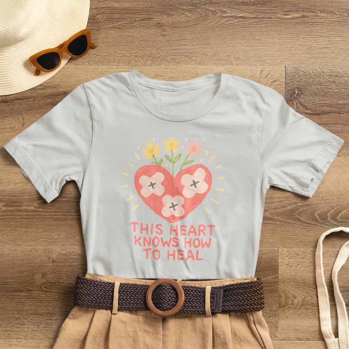 This Heart Knows How to Heal Pastel T-Shirt — Soft Healing Aesthetic Tee - Spirit Stitch