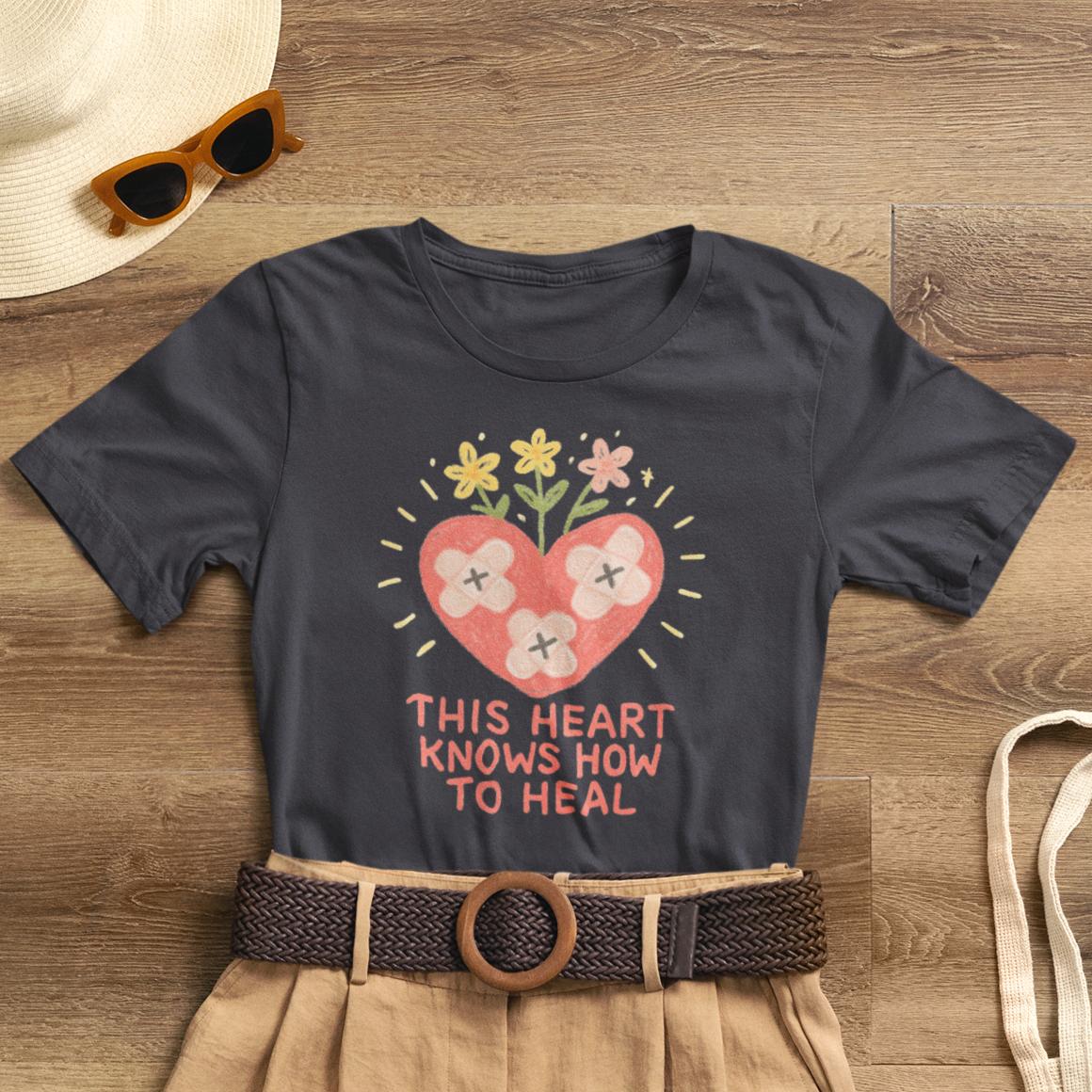 This Heart Knows How to Heal Pastel T-Shirt — Soft Healing Aesthetic Tee - Spirit Stitch