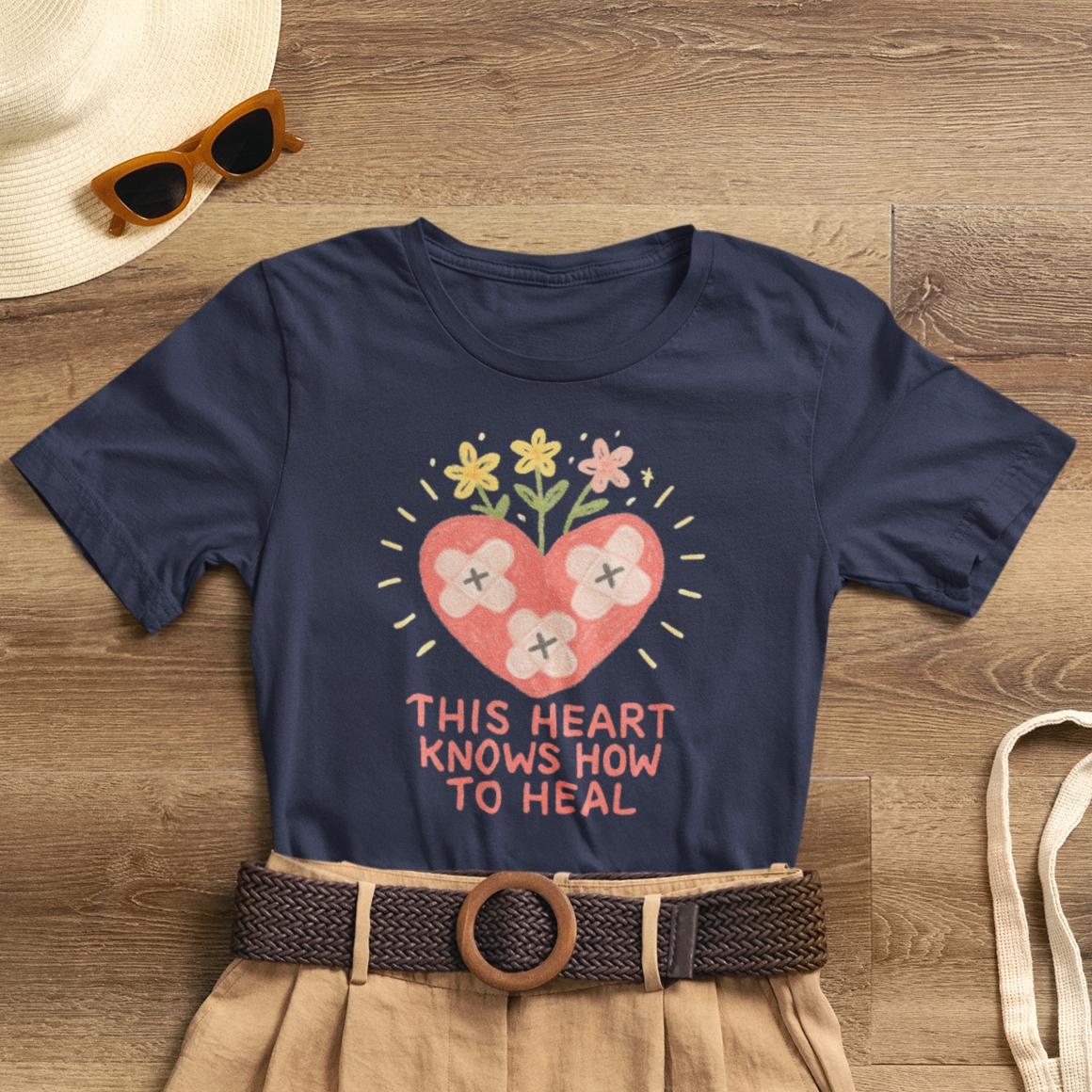 This Heart Knows How to Heal Pastel T-Shirt — Soft Healing Aesthetic Tee - Spirit Stitch