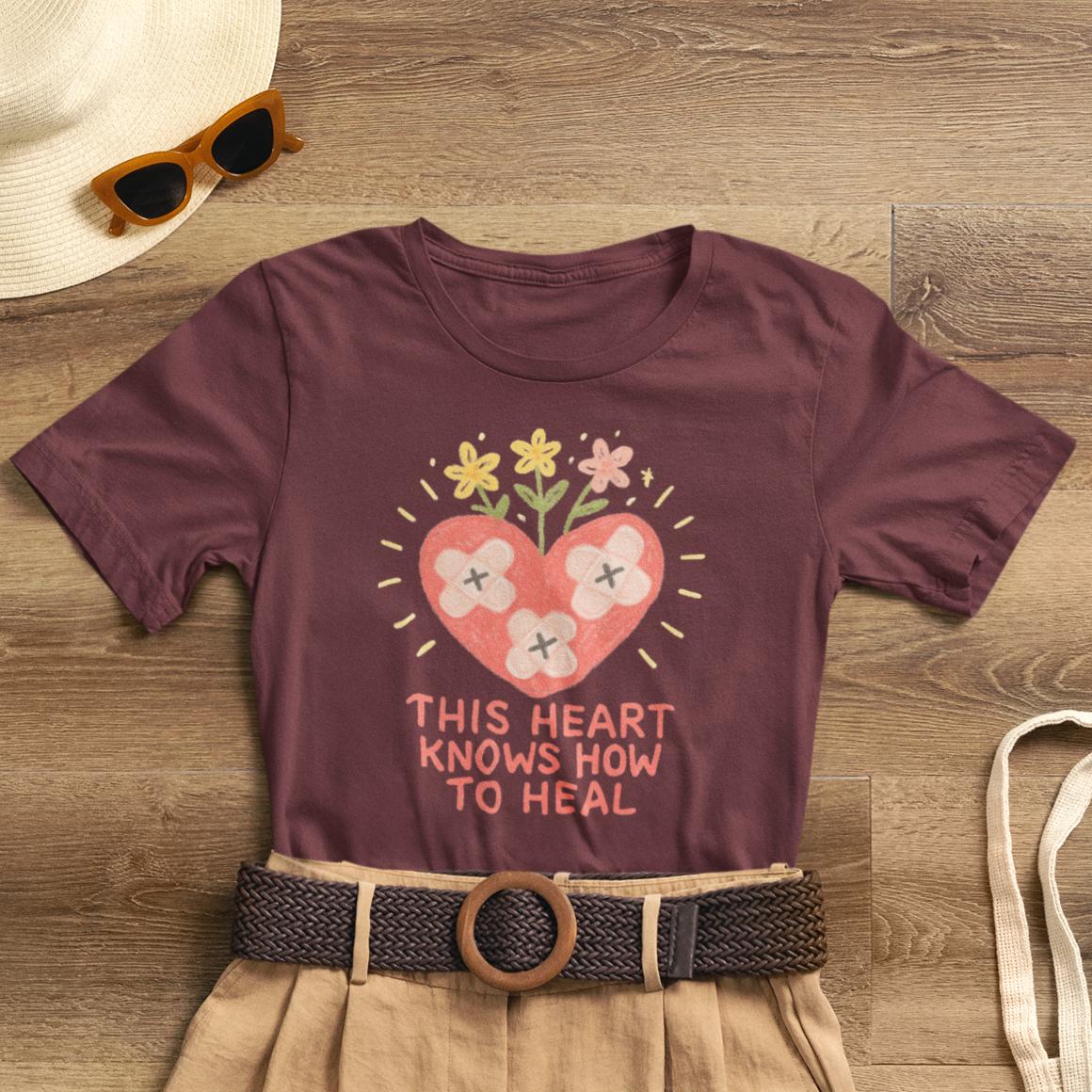 This Heart Knows How to Heal Pastel T-Shirt — Soft Healing Aesthetic Tee - Spirit Stitch