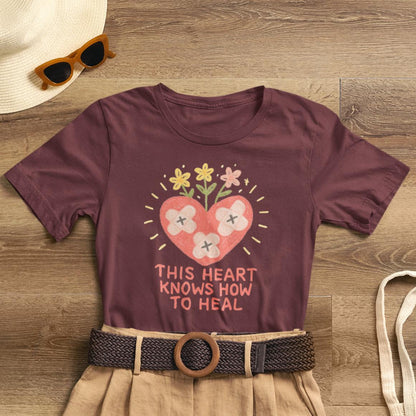 This Heart Knows How to Heal Pastel T-Shirt — Soft Healing Aesthetic Tee - Spirit Stitch