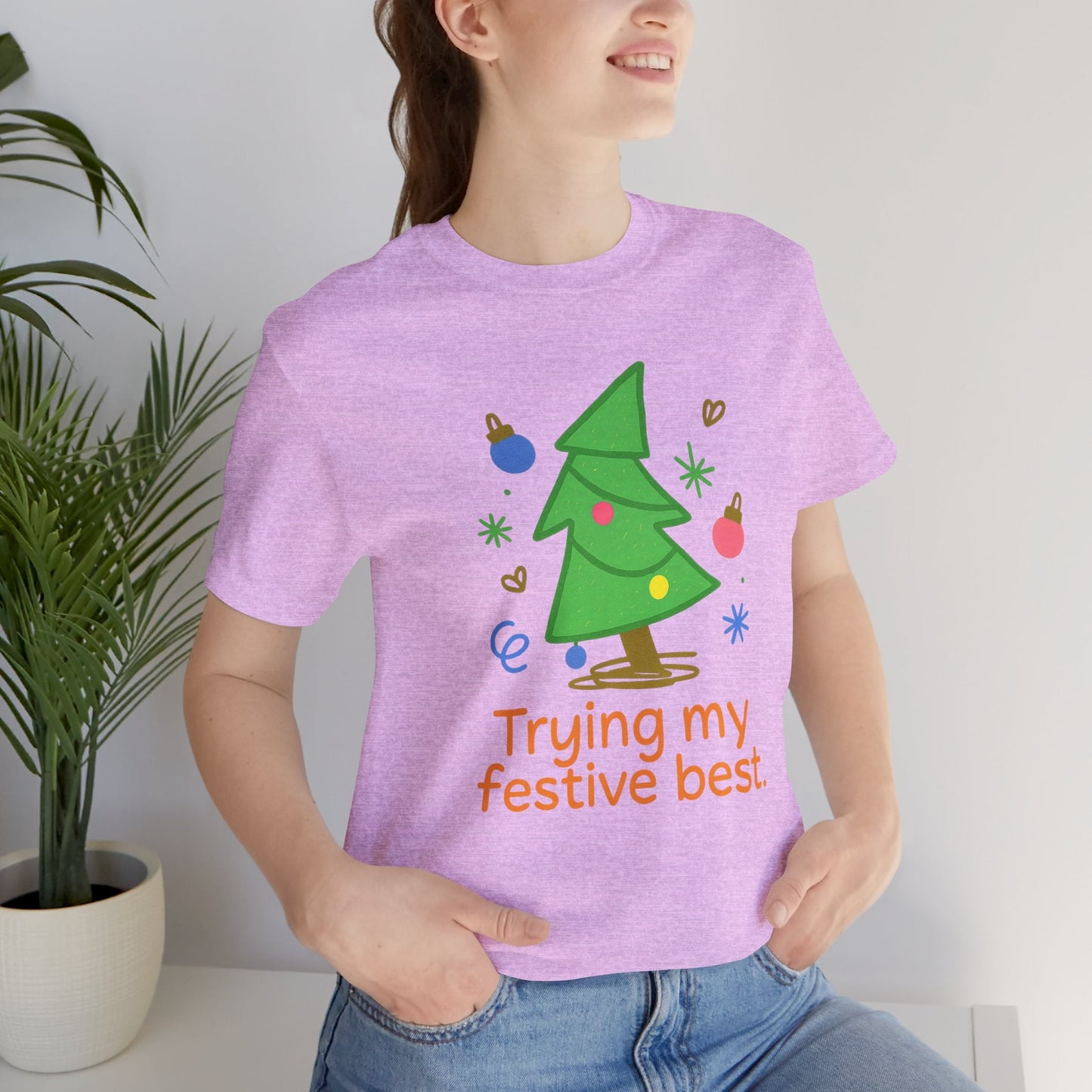 Trying My Festive Best – Cute Holiday Tree Graphic Tee | Funny Christmas T-Shirt | Soft Unisex Comfort Tee - Spirit Stitch