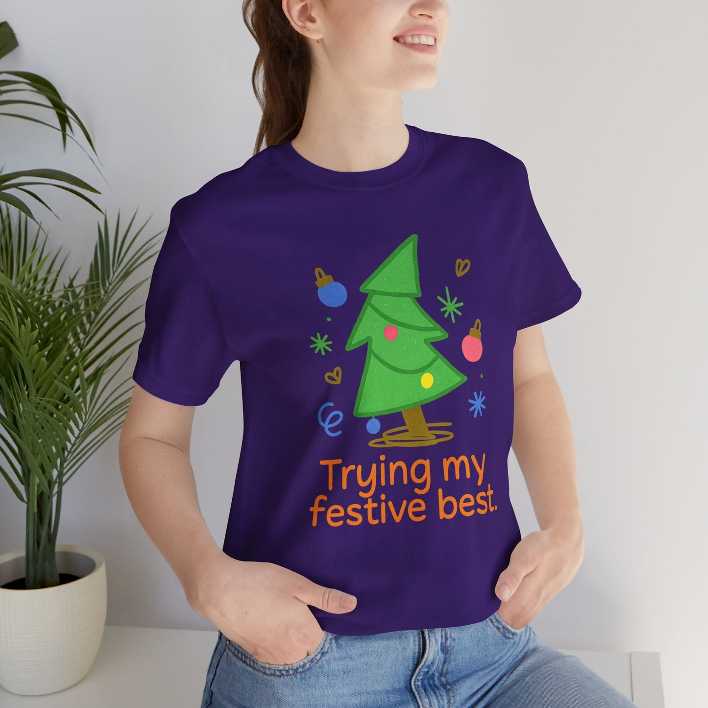 Trying My Festive Best – Cute Holiday Tree Graphic Tee | Funny Christmas T-Shirt | Soft Unisex Comfort Tee - Spirit Stitch