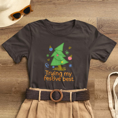 Trying My Festive Best – Cute Holiday Tree Graphic Tee | Funny Christmas T-Shirt | Soft Unisex Comfort Tee - Spirit Stitch
